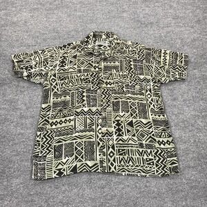 MTO International Shirt Mens Large Black Tribal Hawaiian Rayon Short Sleeve